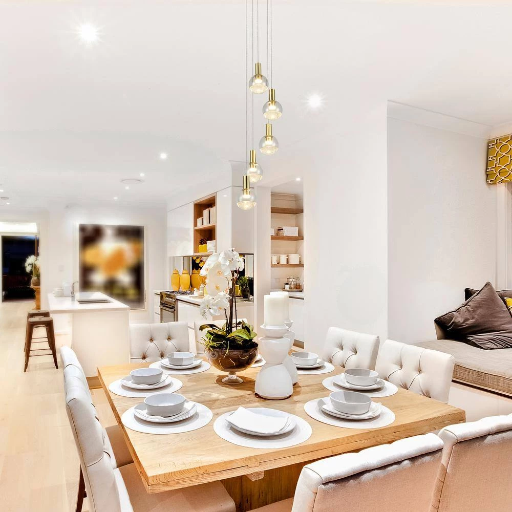 Sienna 9.5 in. 5-Light Integrated LED Chandelier Height Adjustable Hanging Pendant Light with Globe Shades, Brass by VONN Lighting - Image 10