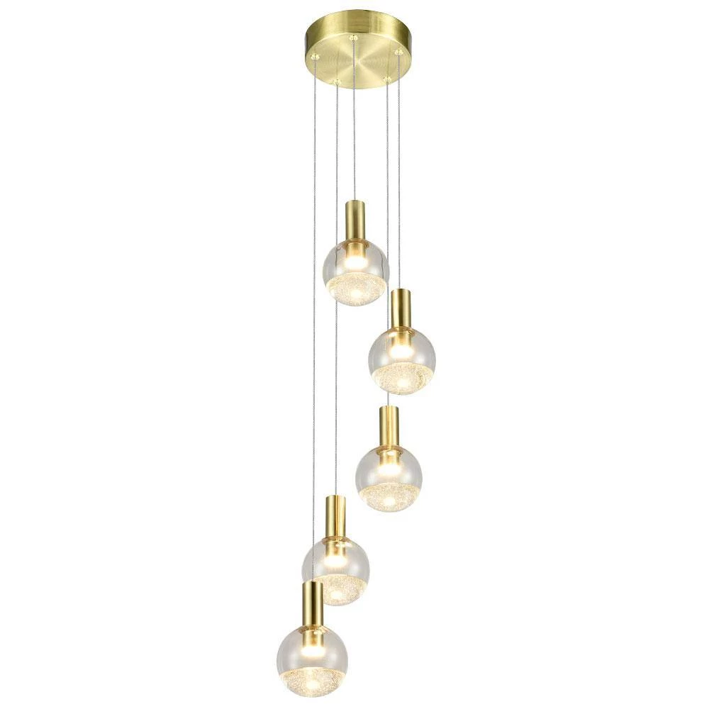 Sienna 9.5 in. 5-Light Integrated LED Chandelier Height Adjustable Hanging Pendant Light with Globe Shades, Brass by VONN Lighting - Image 5