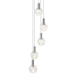 Sienna 5-Light Integrated LED Hanging Pendant Light Chandelier Polished Chrome, Globe Shades for Kitchen Dining Room by VONN Lighting