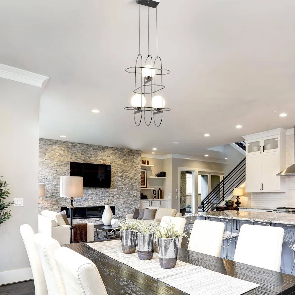 Lyra 16 in.16-Watt Integrated LED Chandelier with 3 Glass Shades and Polished Chrome Cage Island Hanging Pendant Light by VONN Lighting - Image 3