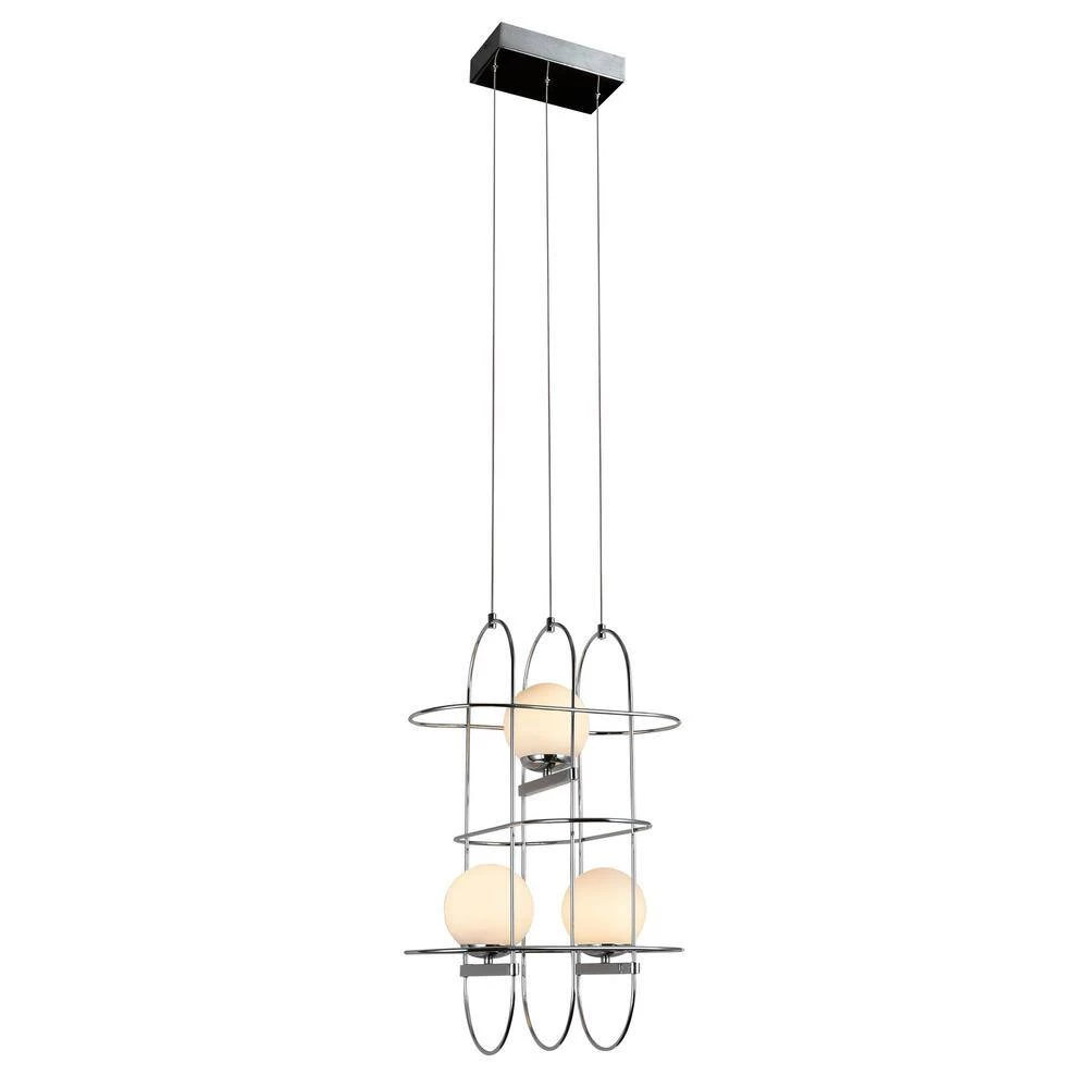 Lyra 16 in.16-Watt Integrated LED Chandelier with 3 Glass Shades and Polished Chrome Cage Island Hanging Pendant Light by VONN Lighting - Image 7