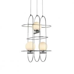 Lyra 16 in.16-Watt Integrated LED Chandelier with 3 Glass Shades and Polished Chrome Cage Island Hanging Pendant Light by VONN Lighting