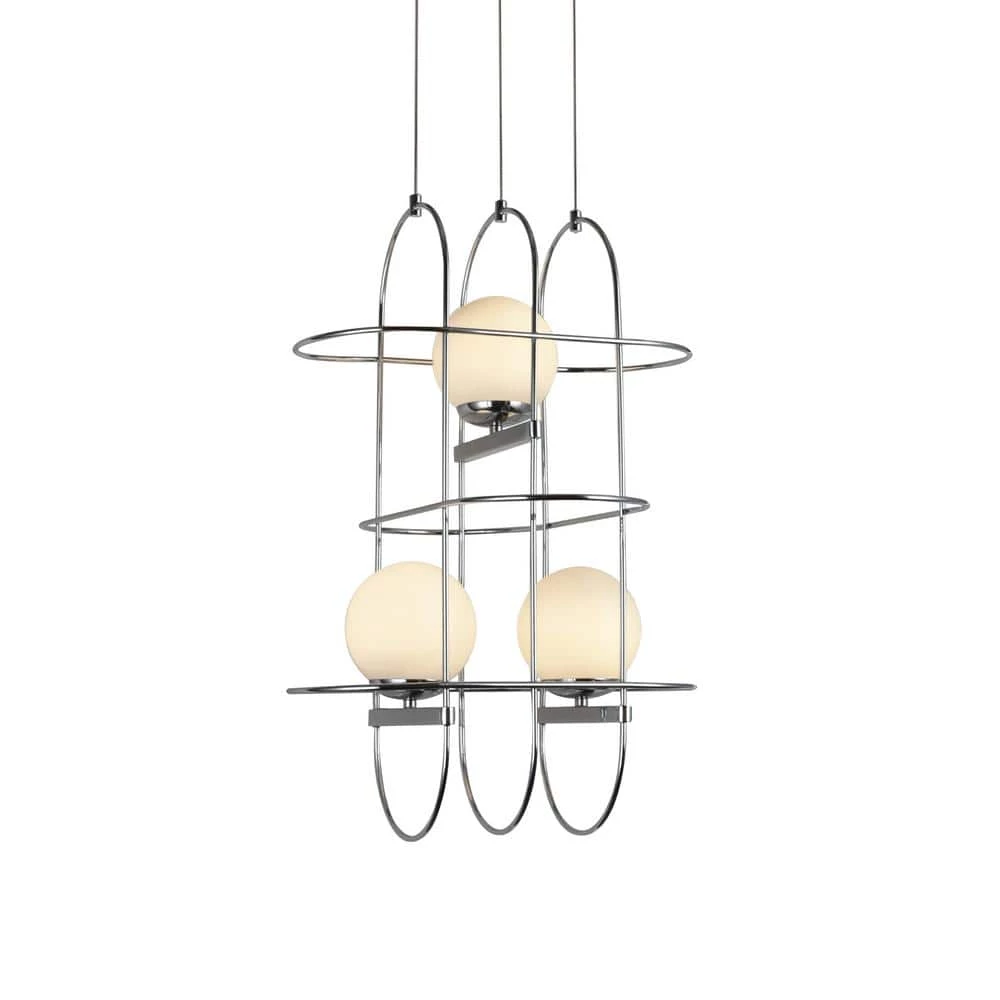 Lyra 16 in.16-Watt Integrated LED Chandelier with 3 Glass Shades and Polished Chrome Cage Island Hanging Pendant Light by VONN Lighting