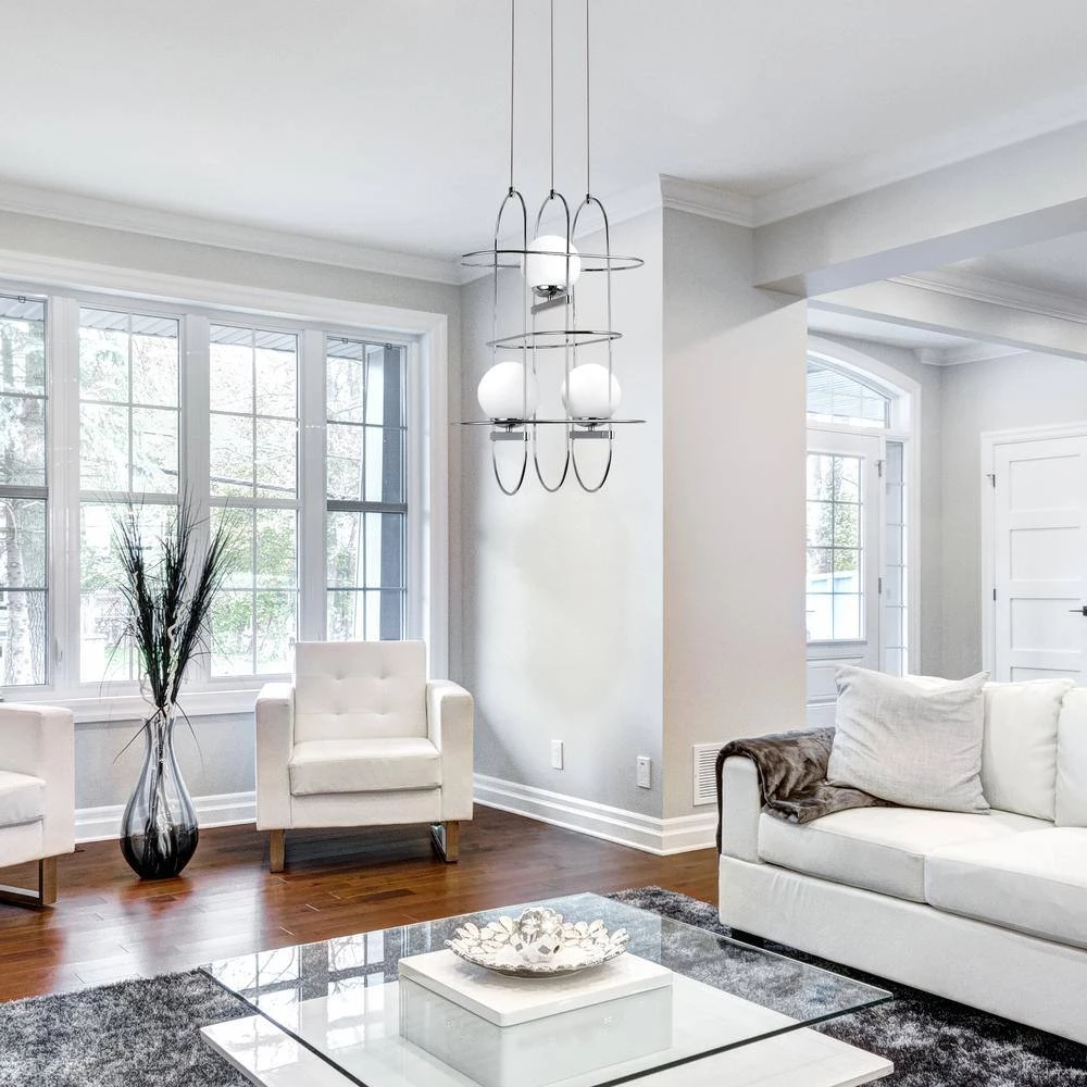 Lyra 16 in.16-Watt Integrated LED Chandelier with 3 Glass Shades and Polished Chrome Cage Island Hanging Pendant Light by VONN Lighting - Image 4