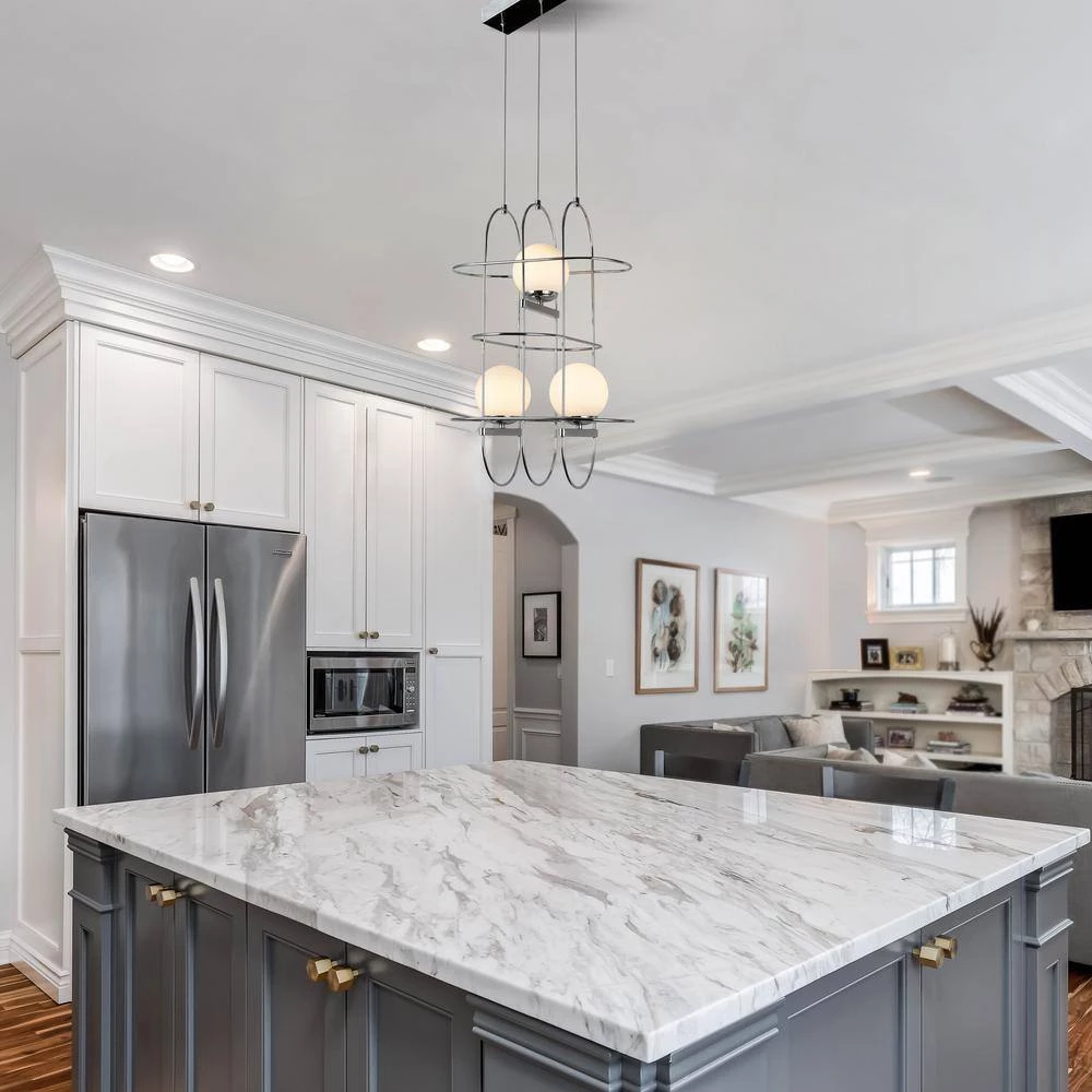 Lyra 16 in.16-Watt Integrated LED Chandelier with 3 Glass Shades and Polished Chrome Cage Island Hanging Pendant Light by VONN Lighting - Image 6