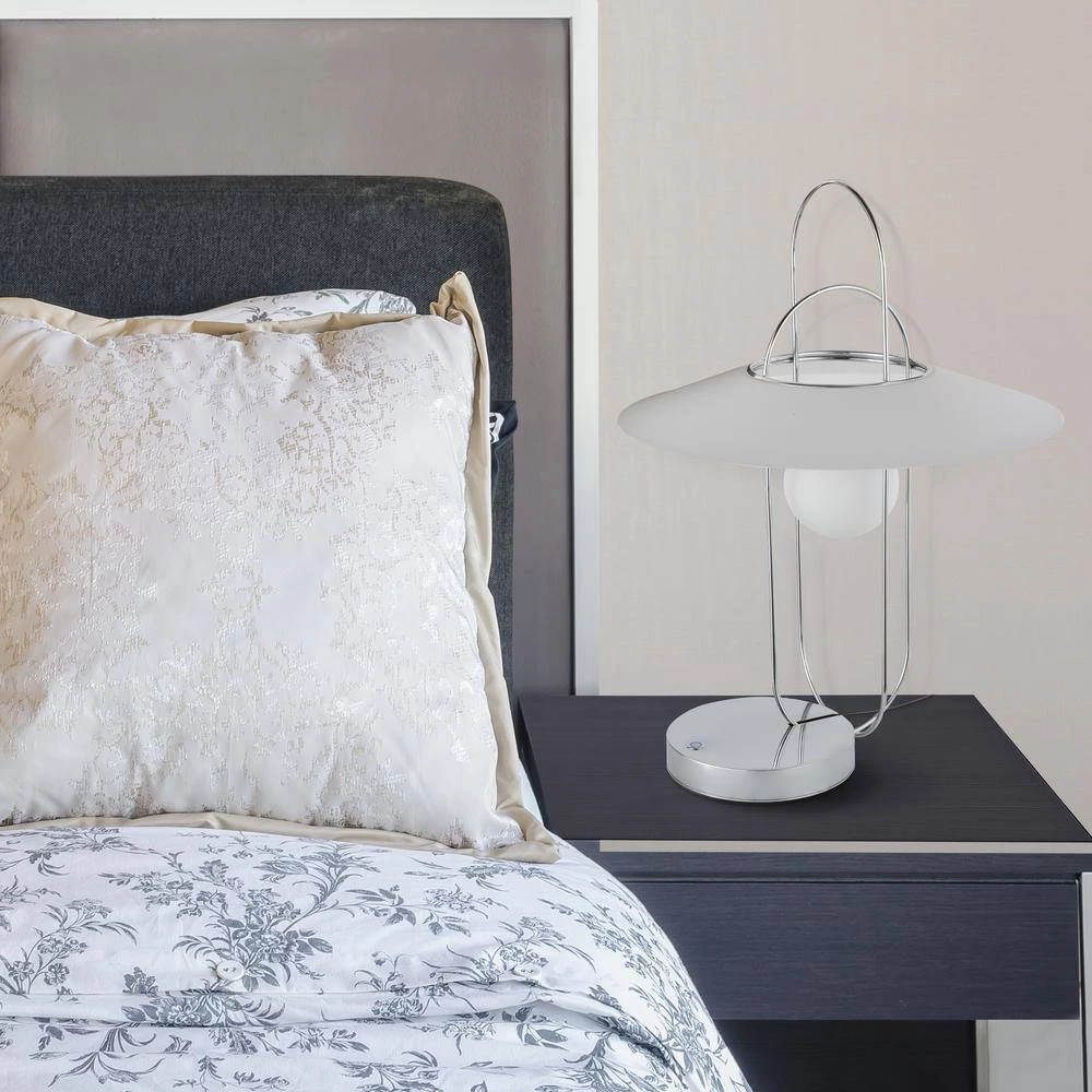 Lyra 24.25 in. Chrome Indoor Integrated LED Table Lamp with 4-Way Touch Sensor and Glass Shade Covered by Aluminum Plate by VONN Lighting - Image 3