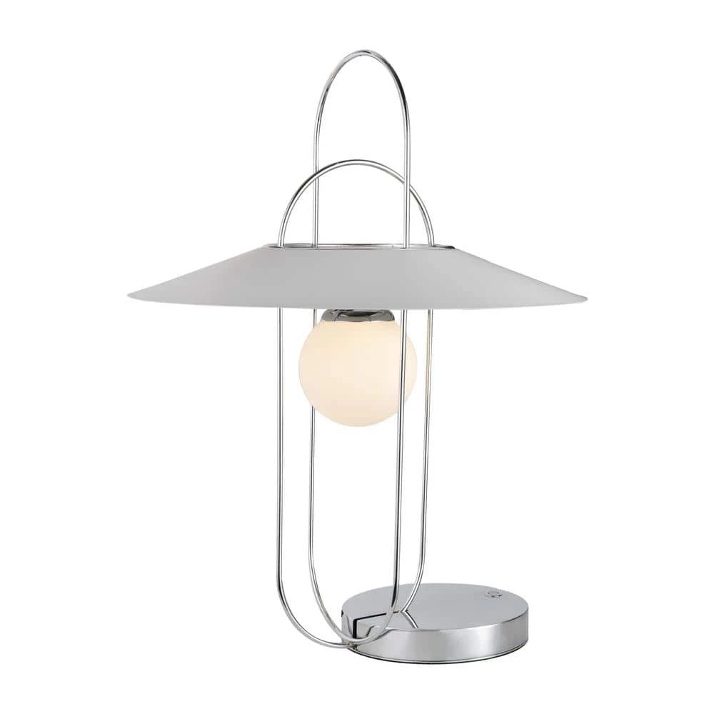 Lyra 24.25 in. Chrome Indoor Integrated LED Table Lamp with 4-Way Touch Sensor and Glass Shade Covered by Aluminum Plate by VONN Lighting