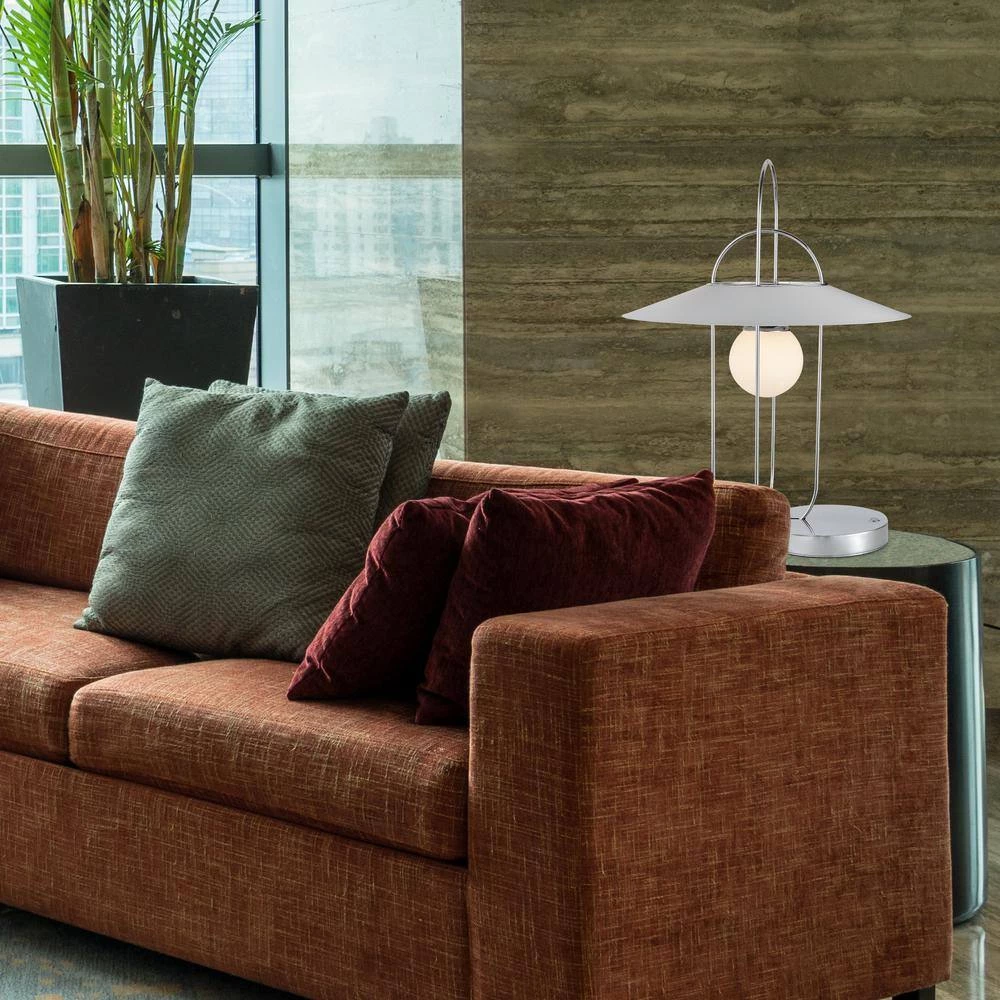 Lyra 24.25 in. Chrome Indoor Integrated LED Table Lamp with 4-Way Touch Sensor and Glass Shade Covered by Aluminum Plate by VONN Lighting - Image 4