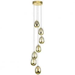 Venezia 9 in. 7-Light Integrated LED Gold Chandelier Height Adjustable Hanging Pendant Light with Champagne Glass Shades by VONN Lighting