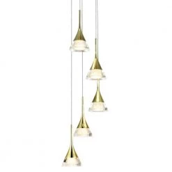 Amalfi 11 in. 5-Light Integrated LED Chandelier Height Adjustable Hanging Pendant Light with Cone Shades, Gold Finish by VONN Lighting