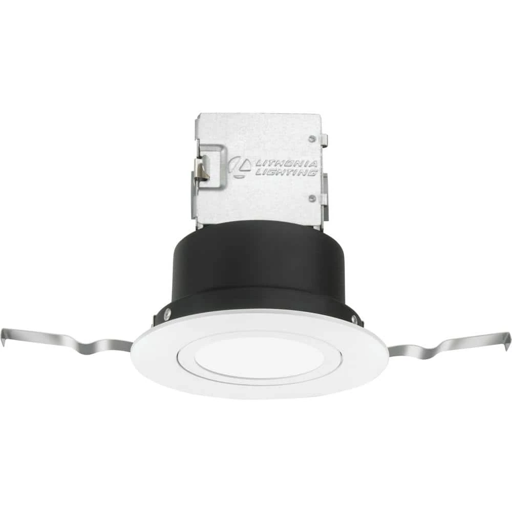 OneUp 4 in. Canless 2700K New Construction or Remodel Dimmable Integrated LED Recessed Light Kit with White Gimbal Trim by Lithonia Lighting - Image 3