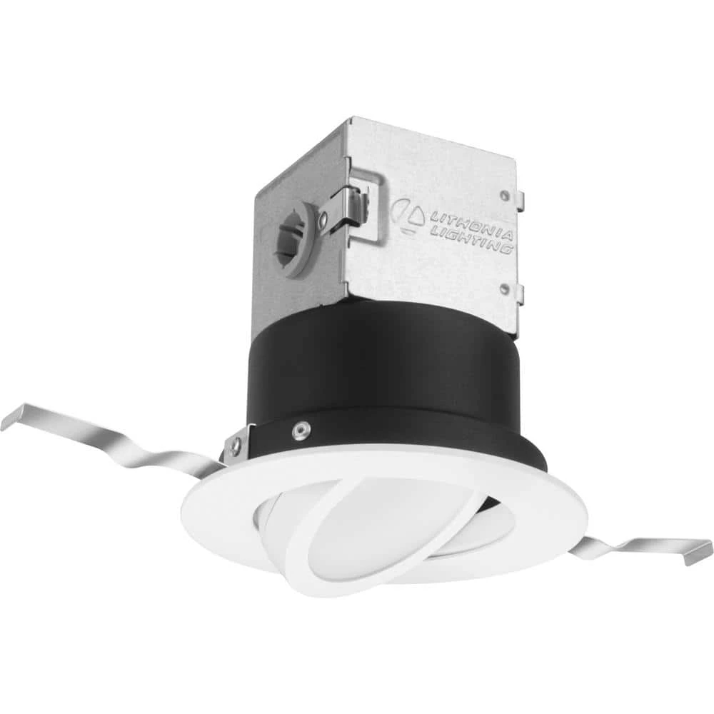OneUp 4 in. Canless 2700K New Construction or Remodel Dimmable Integrated LED Recessed Light Kit with White Gimbal Trim by Lithonia Lighting - Image 2