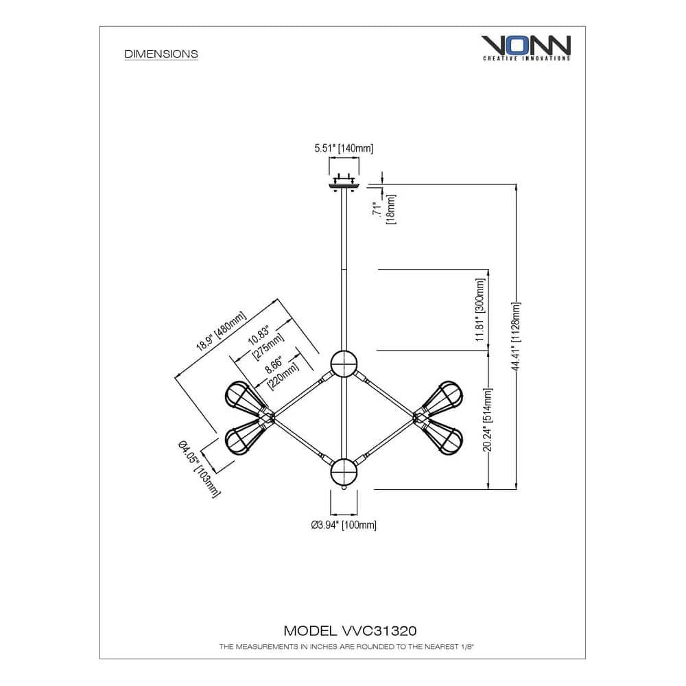 Rana 10-Light Adjustable Pendant Black Multi Pivoting Arm Chandelier with 10 LED Filament Light Bulbs Included by VONN Lighting - Image 4
