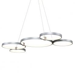 Capella 80-Watt Integrated LED Silver Chandelier 50 in. Wide Island Lighting Hanging Pendant Light with 5 LED Circles by VONN Lighting