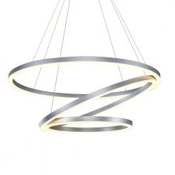 Tania 32 in. 98-Watt Integrated LED Silver Chandelier Circular Lighting With 3 Rings Hanging Pendant Light by VONN Lighting