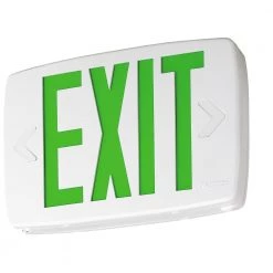 Quantum 1-Light Green Stencil 1-Watt Matte White Integrated LED Exit Sign by Lithonia Lighting