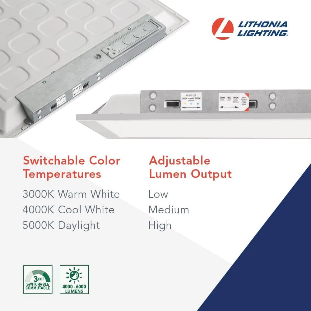 Contractor Select CPX 2 ft. x 2 ft. Adjustable Lumens Integrated LED Panel Light with Switchable White Color Temperature by Lithonia Lighting - Image 3